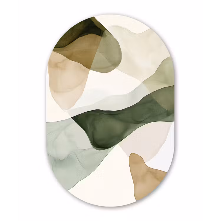 Japandi - Abstract - Groen Wandcirkel Ovaal Forex klein -3d