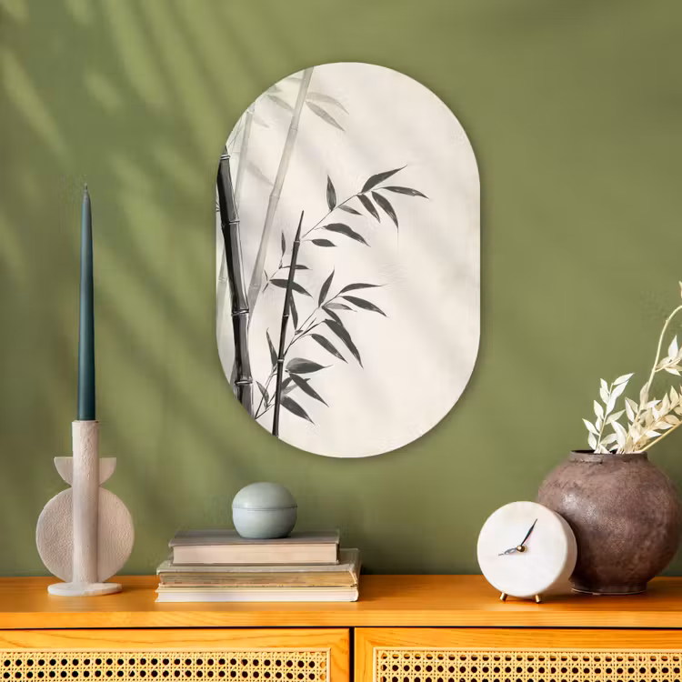 Japandi - Bamboe - Beige Wandcirkel Ovaal Forex klein -sfeer2