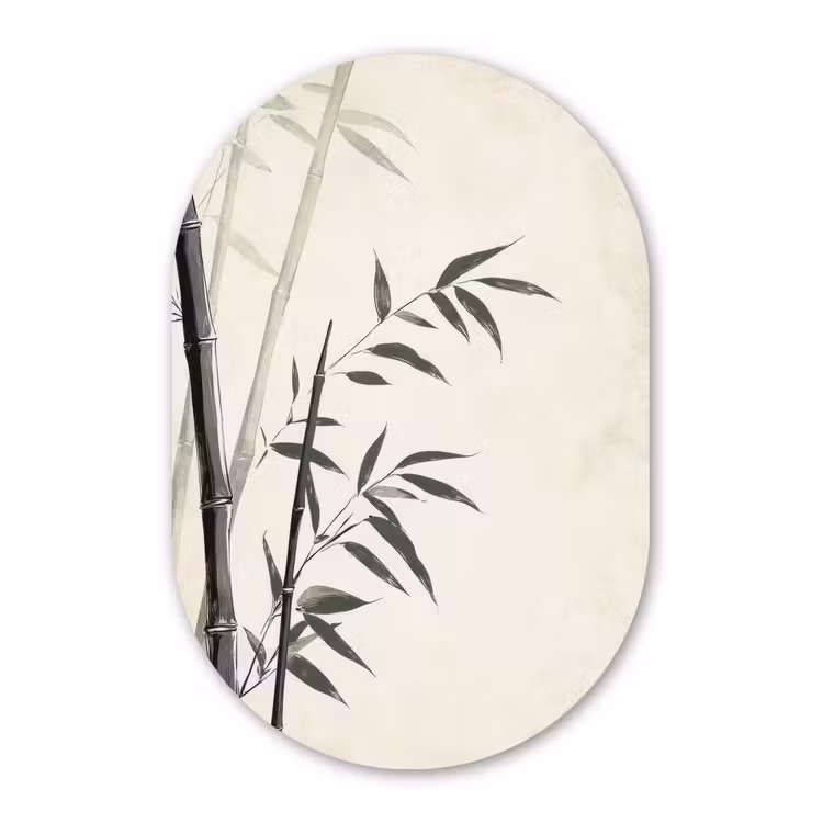 Japandi - Bamboe - Beige Wandcirkel Ovaal Forex klein -3d