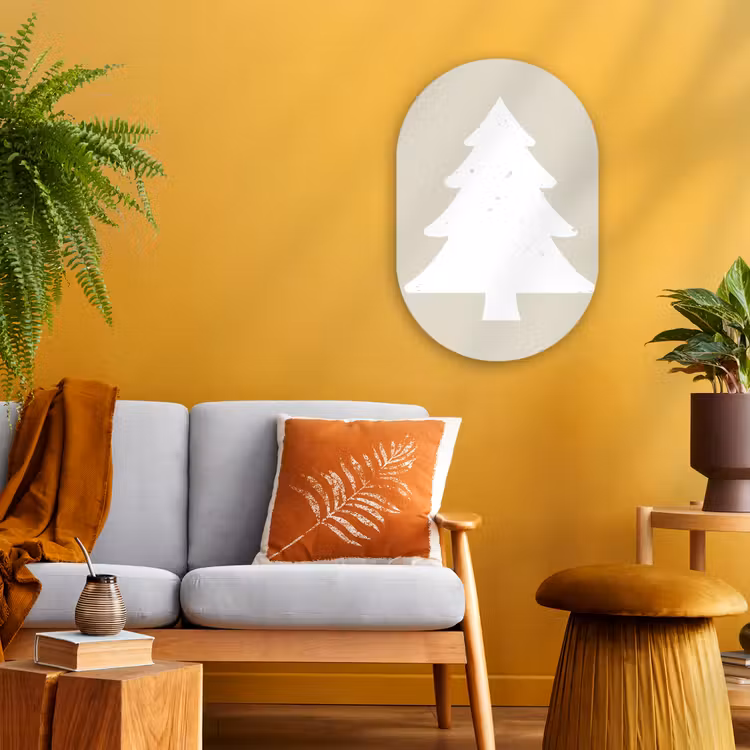 Japandi - Kerstboom - Beige - Kerstversiering Wandcirkel Ovaal Forex klein -sfeer4