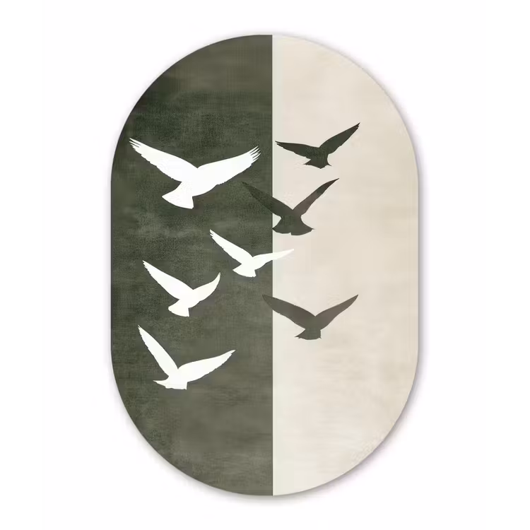 Japandi - Vogel - Groen Wandcirkel Ovaal Forex klein -3d