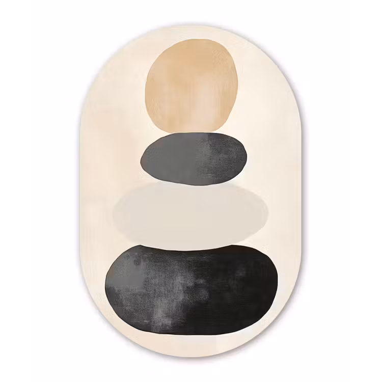 Japandi - Wabi sabi - Beige Wandcirkel Ovaal Forex klein -3d