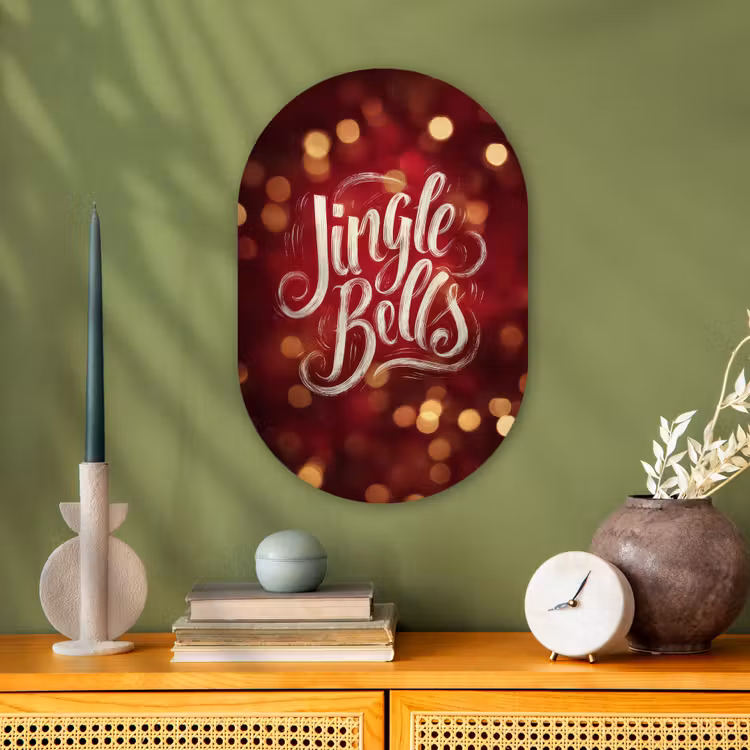 Jingle - Bells - Kerst - Rood Wandcirkel Ovaal Forex klein -sfeer2