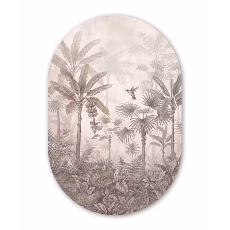 Jungle - Banenboom - Kolibrie - Beige Wandcirkel Ovaal Forex klein -3d