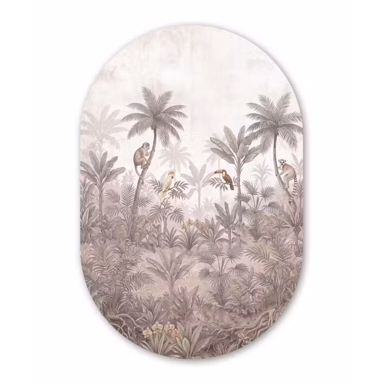 Jungle - Dieren - Palmbomen Wandcirkel Ovaal Forex klein -3d