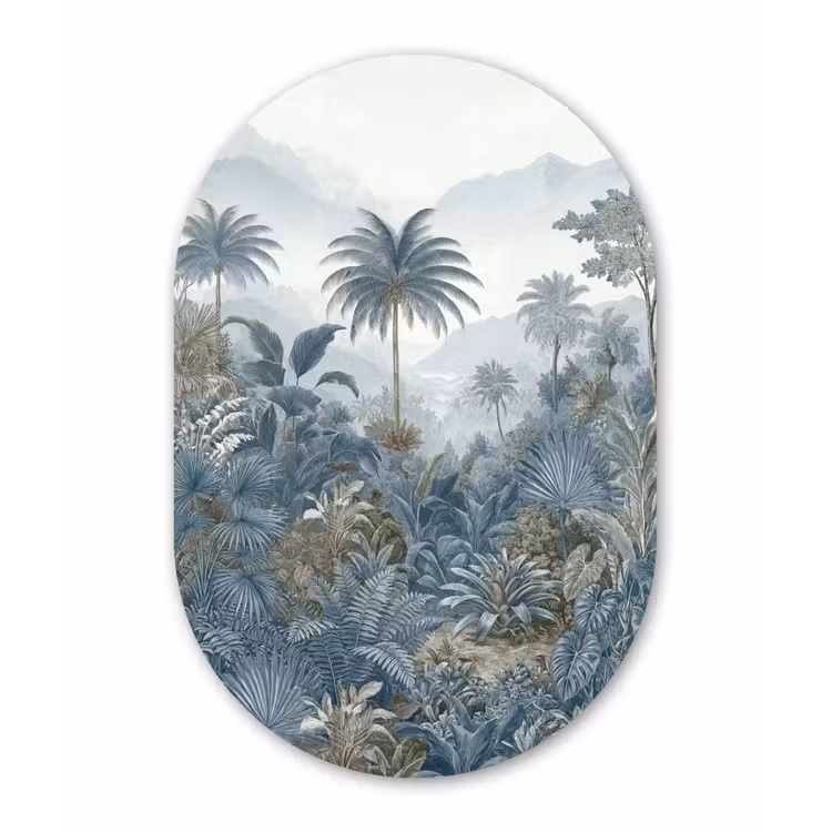 Jungle - Landschap - Blauw Wandcirkel Ovaal Forex klein -3d