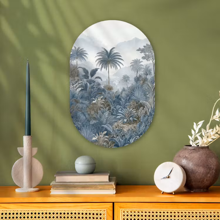 Jungle - Landschap - Blauw Wandcirkel Ovaal Forex klein -sfeer2