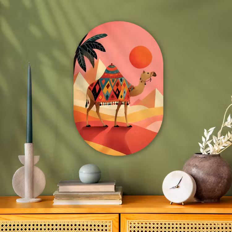 Kameel - Pyramides - Rode zon Wandcirkel Ovaal Forex klein -sfeer2