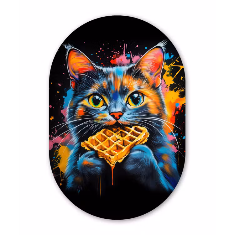 Kat - Graffiti - Kleurrijk - Wafel - Eten Wandcirkel Ovaal Forex klein -3d
