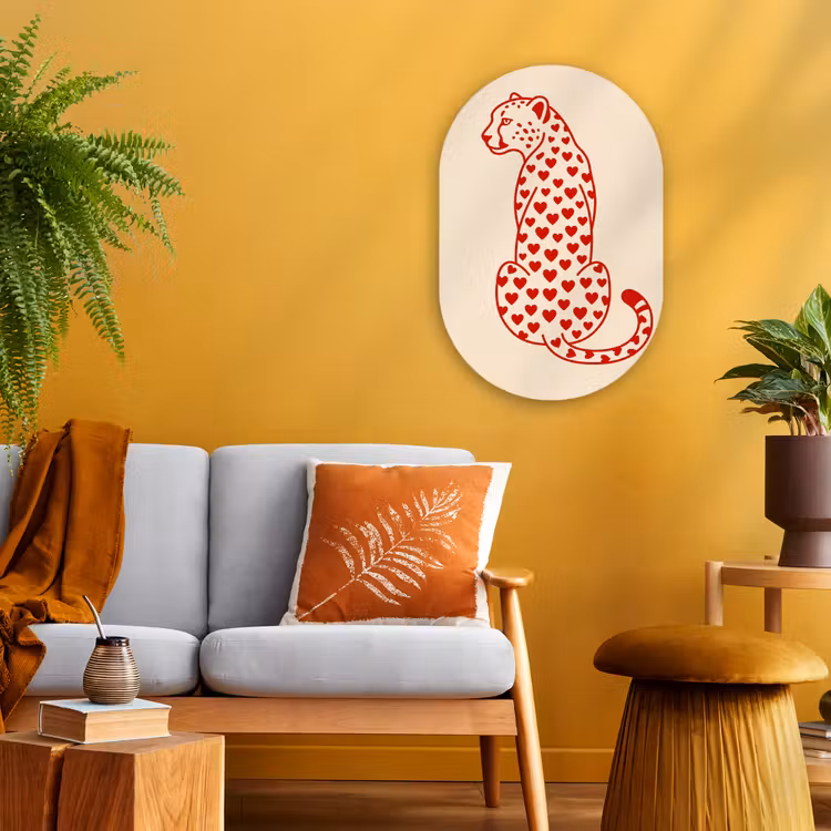 Kat - Harten - Dieren - Modern - Rood Wandcirkel Ovaal Forex klein -sfeer4