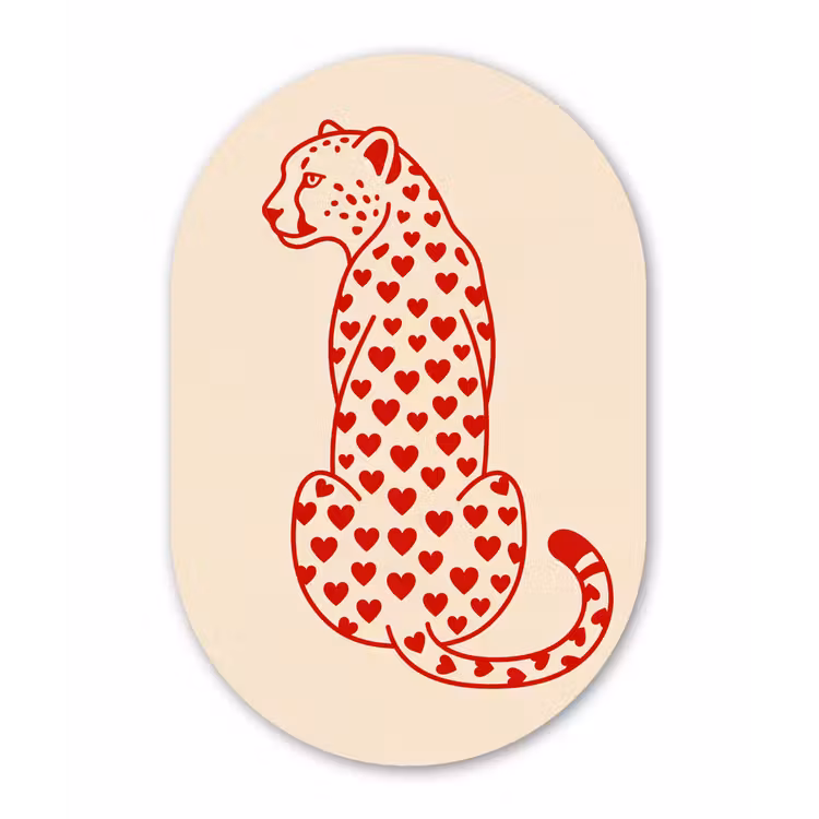 Kat - Harten - Dieren - Modern - Rood Wandcirkel Ovaal Forex klein -3d