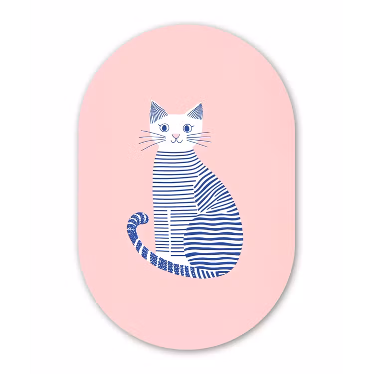 Kat - Illustratie - Minimalistisch - Roze Wandcirkel Ovaal Forex klein -3d