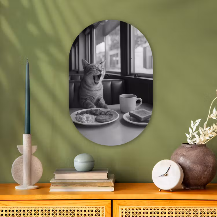 Kat - Koffie - Brood - Zwart Wandcirkel Ovaal Forex klein -sfeer2