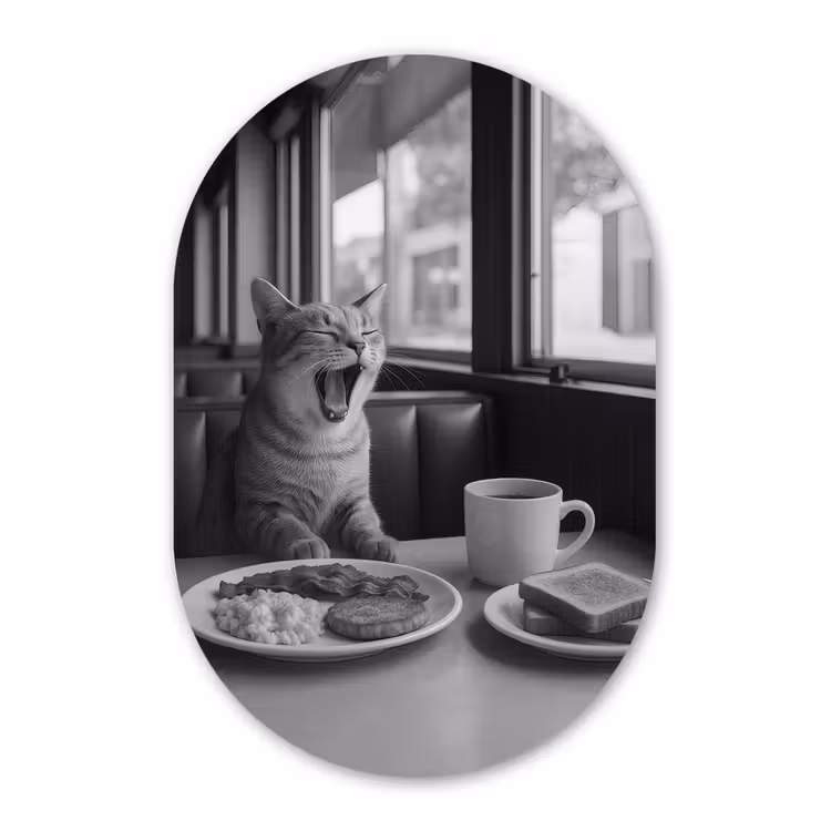 Kat - Koffie - Brood - Zwart Wandcirkel Ovaal Forex klein -3d