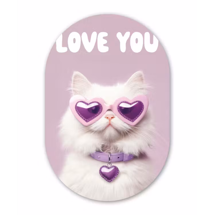 Kat - Love - Paars - Valentijn Wandcirkel Ovaal Forex klein -3d