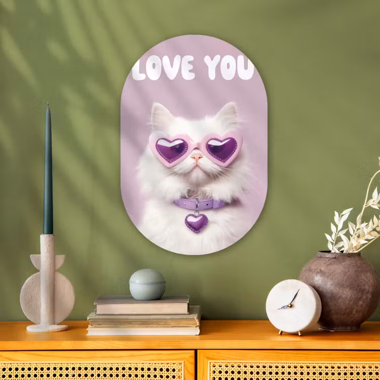 Kat - Love - Paars - Valentijn Wandcirkel Ovaal Forex klein -sfeer2
