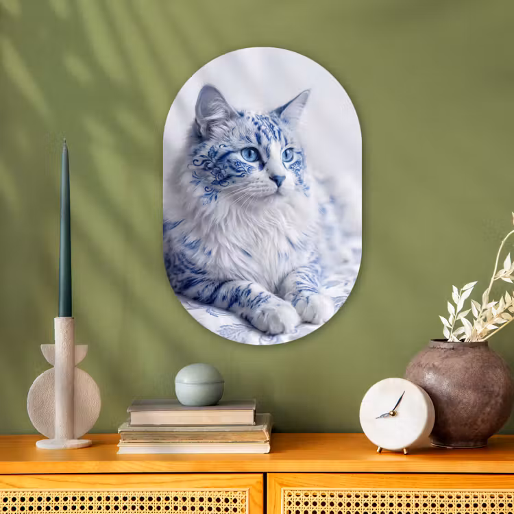 Kat - Patroon - Blauw Wandcirkel Ovaal Forex klein -sfeer2