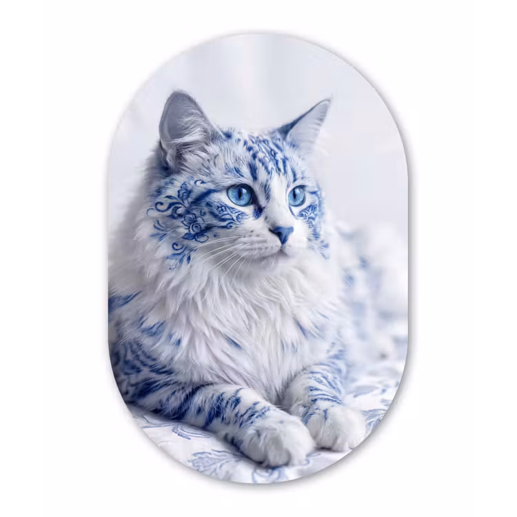 Kat - Patroon - Blauw Wandcirkel Ovaal Forex klein -3d