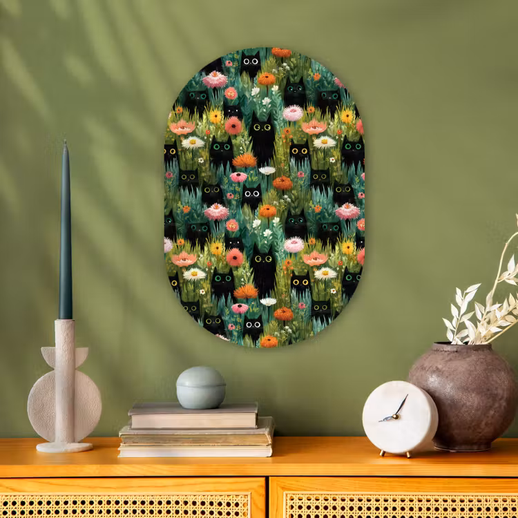Katten - Bloemen - Kleurrijk Wandcirkel Ovaal Forex klein 630 -sfeer2
