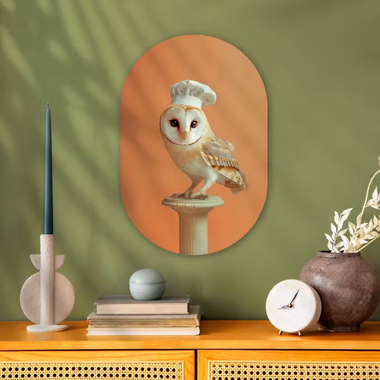 Kerkuil - Koksmuts - Oranje - Vogel Wandcirkel Ovaal Forex klein -sfeer2