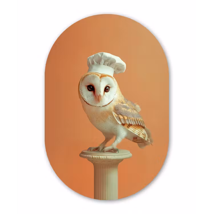 Kerkuil - Koksmuts - Oranje - Vogel Wandcirkel Ovaal Forex klein -3d