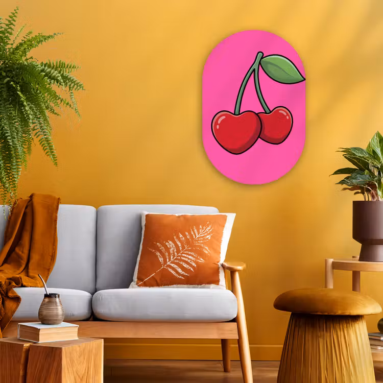 Kers - Roze - Fruit Wandcirkel Ovaal Forex klein -sfeer4