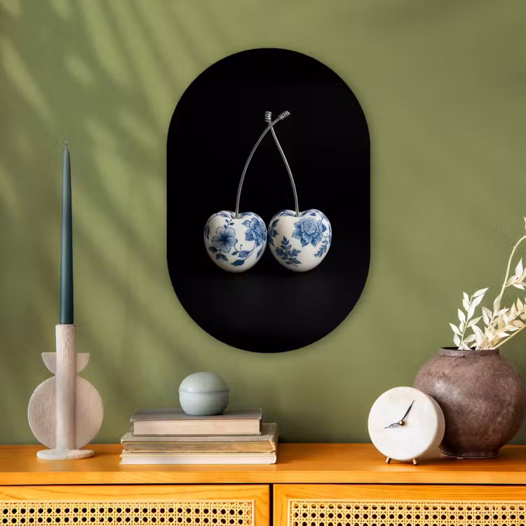 Kersen - Delfts blauw - Fruit Wandcirkel Ovaal Forex klein -sfeer2