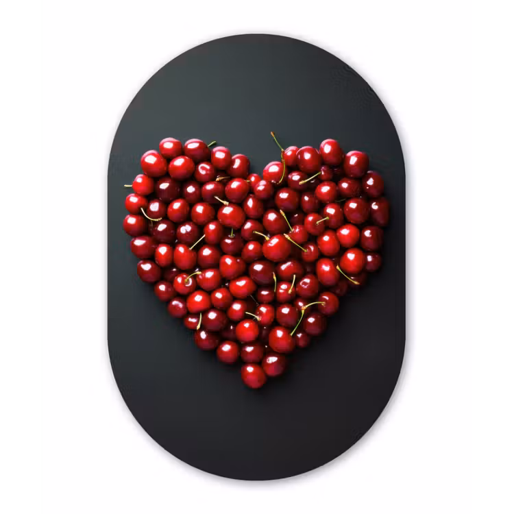 Kersen - Hart - Rood - Zwart Wandcirkel Ovaal Forex klein -3d