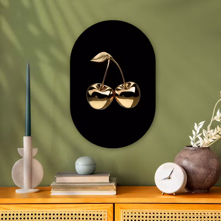 Kersen - Zwart - Goud - Chrome Wandcirkel Ovaal Forex klein -sfeer2