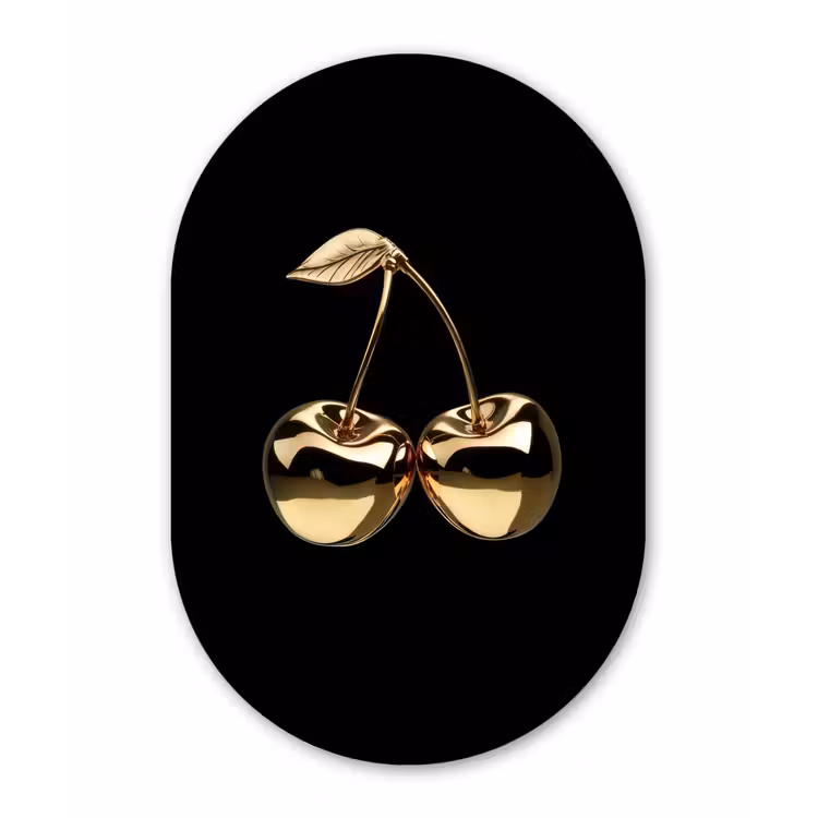 Kersen - Zwart - Goud - Chrome Wandcirkel Ovaal Forex klein -3d