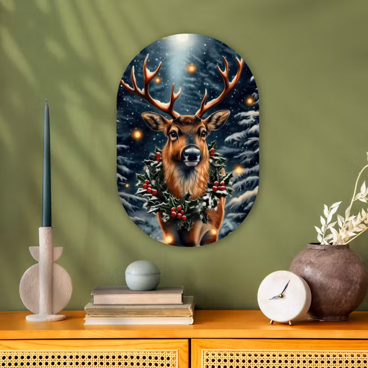 Kerst - Magie - Bos - Kleurrijk Wandcirkel Ovaal Forex klein -sfeer2
