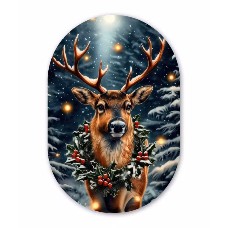 Kerst - Magie - Bos - Kleurrijk Wandcirkel Ovaal Forex klein -3d