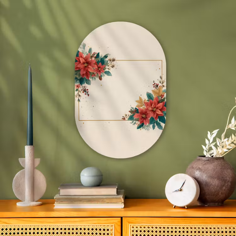 Kerst - Poinsettia - Omlijsting - Kleurrijk Wandcirkel Ovaal Forex klein -sfeer2