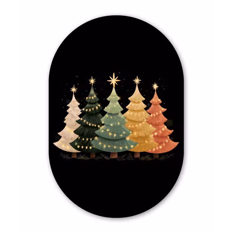 Kerstbomen - Kleurrijk - Lichtjes - Ster Wandcirkel Ovaal Forex klein -3d