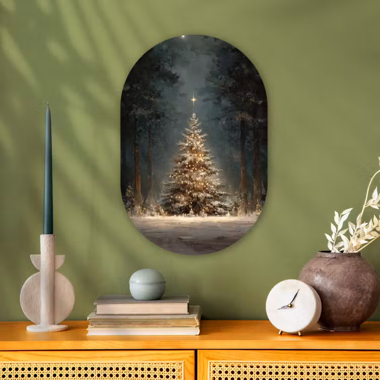Kerstboom - Bos - Sneeuw - meerkleurig Wandcirkel Ovaal Forex klein -sfeer2