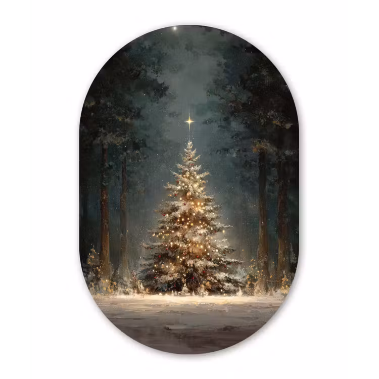 Kerstboom - Bos - Sneeuw - meerkleurig Wandcirkel Ovaal Forex klein -3d