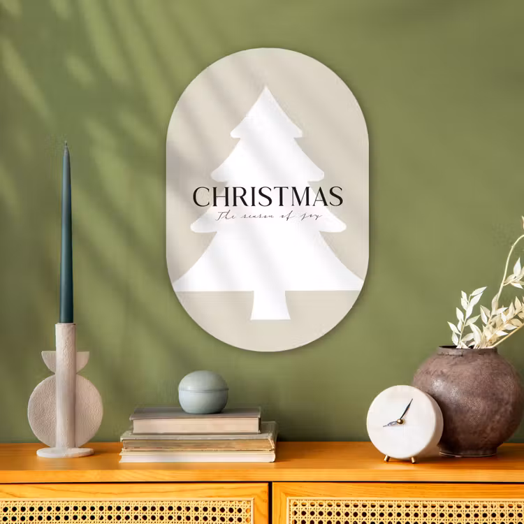 Kerstboom - Japandi - Christmas - Beige Wandcirkel Ovaal Forex klein -sfeer2