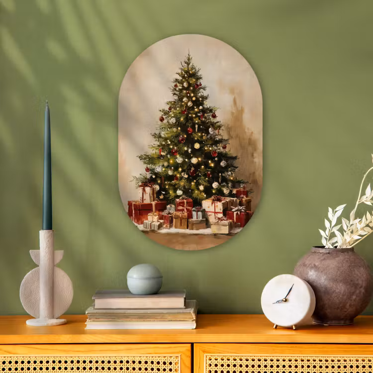 Kerstboom - Versierd - Kleurrijk Wandcirkel Ovaal Forex klein -sfeer2