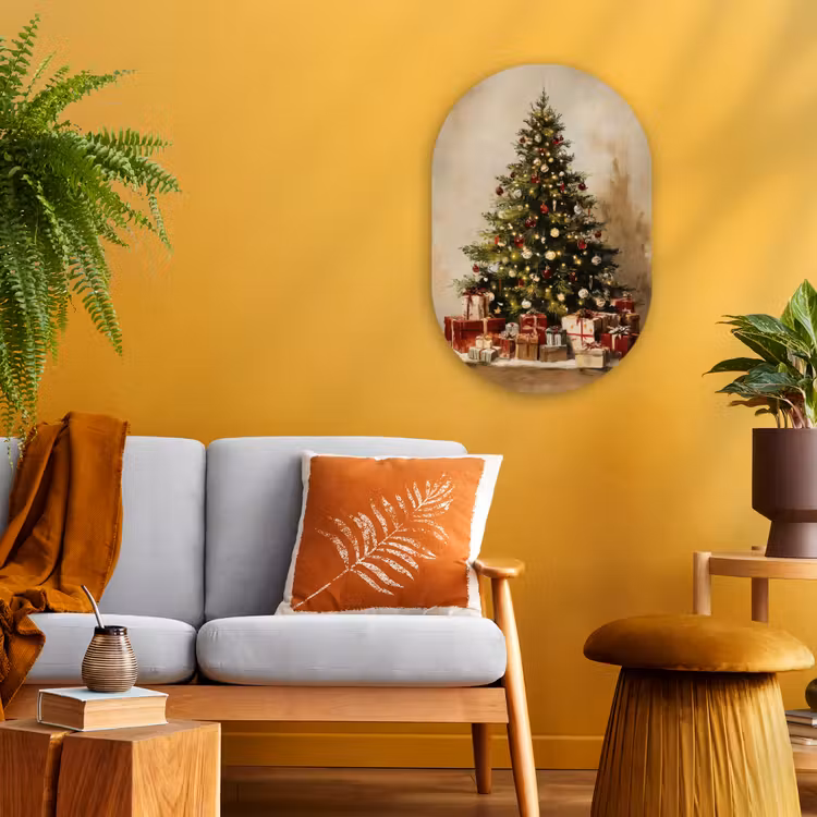 Kerstboom - Versierd - Kleurrijk Wandcirkel Ovaal Forex klein -sfeer4