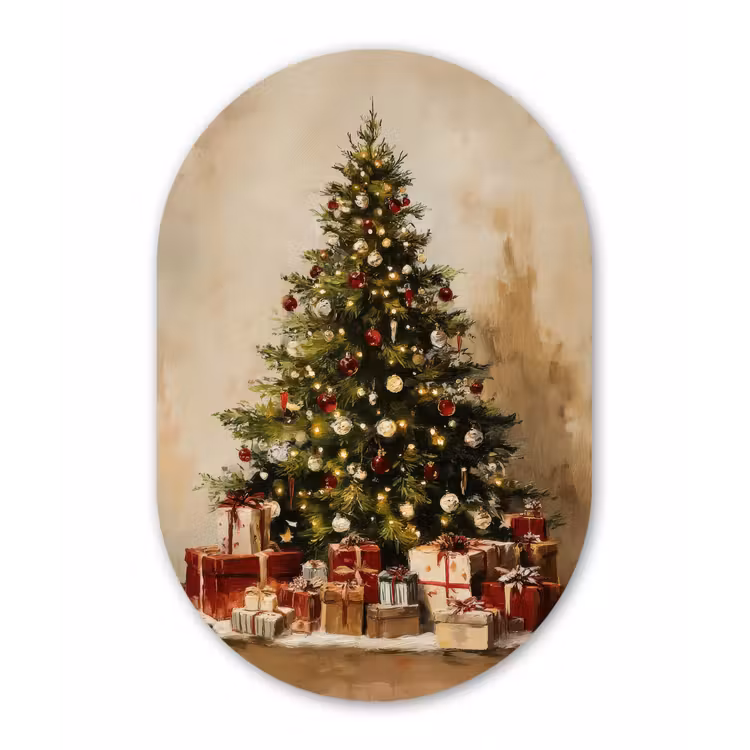 Kerstboom - Versierd - Kleurrijk Wandcirkel Ovaal Forex klein -3d