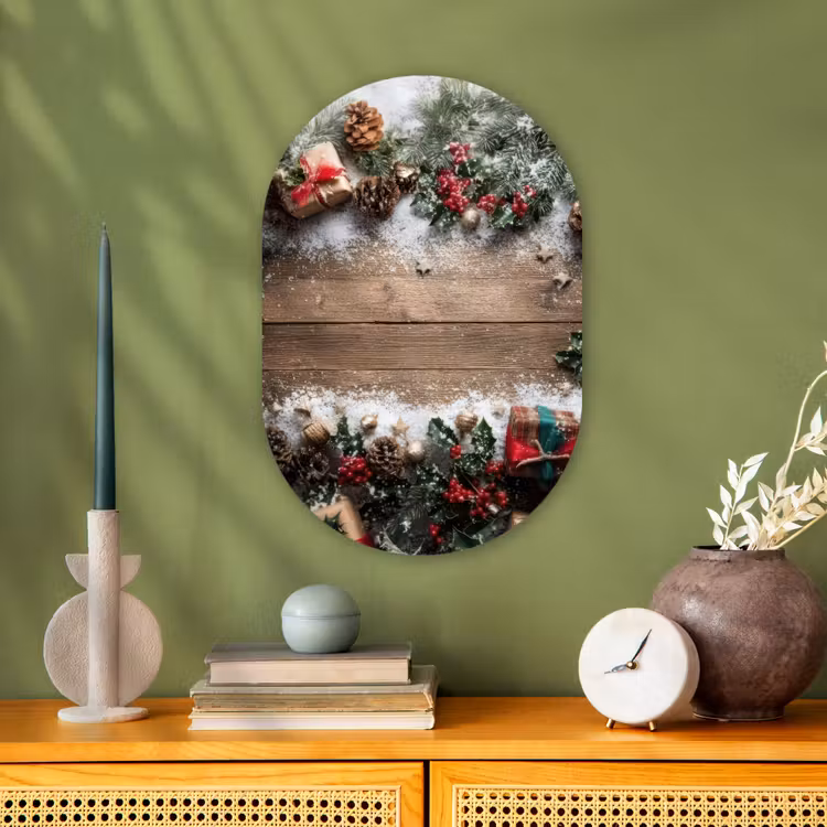 Kerstdecoratie - Geschenken - Hout - Veelkleurig Wandcirkel Ovaal Forex klein -sfeer2