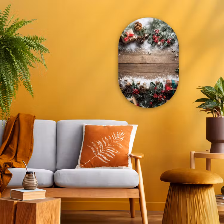 Kerstdecoratie - Geschenken - Hout - Veelkleurig Wandcirkel Ovaal Forex klein -sfeer4