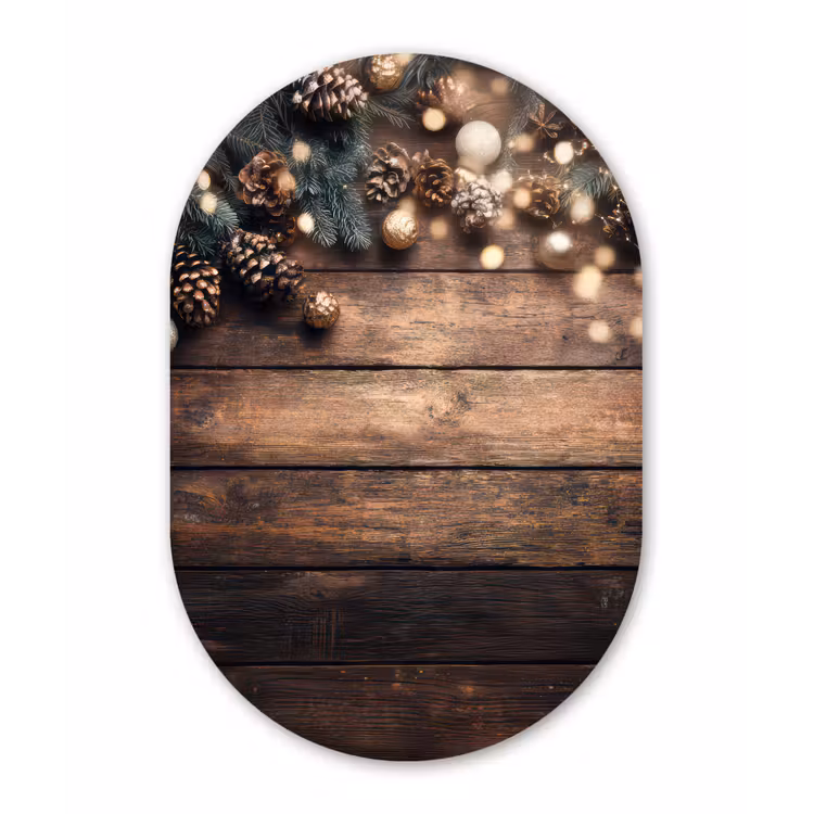 Kerstdecoratie - Houten - Dennenappel - Bruin Wandcirkel Ovaal Forex klein -3d