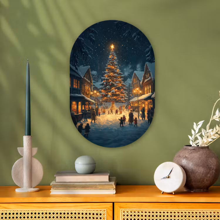 Kerstfeest - Dorp - Donker Wandcirkel Ovaal Forex klein -sfeer2