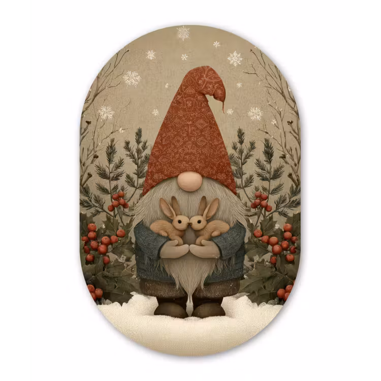 Kerstgnome - Konijntjes - Kleurrijk Wandcirkel Ovaal Forex klein -3d