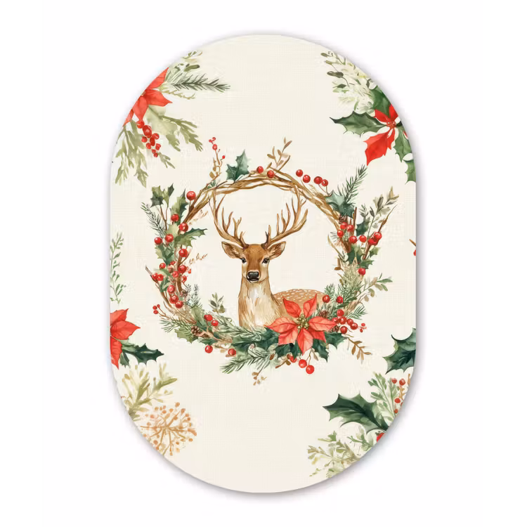 Kerstkrans - Hert - Hulst - Rood Wandcirkel Ovaal Forex klein -3d
