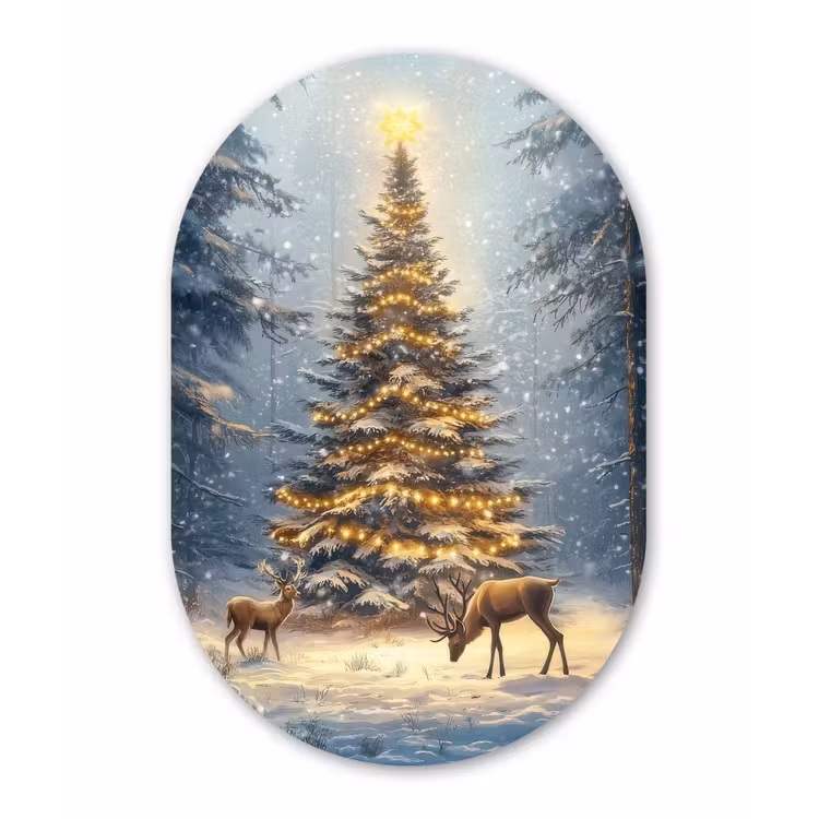 Kerstlicht - Woud - Hert - Donker Wandcirkel Ovaal Forex klein -3d