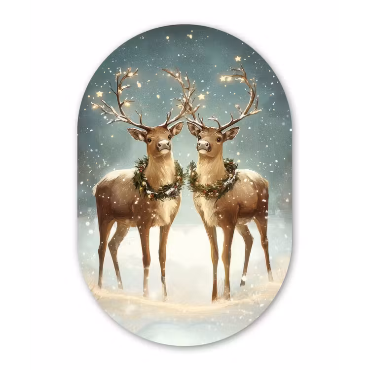 Kerstmagie - Winterwoud - Rendier Wandcirkel Ovaal Forex klein -3d