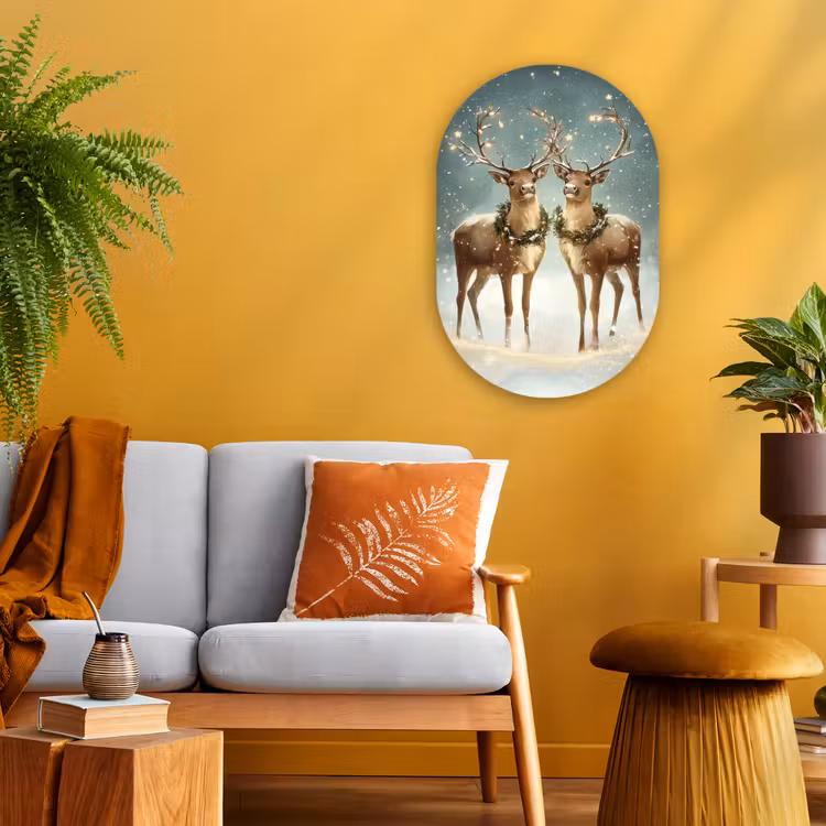 Kerstmagie - Winterwoud - Rendier Wandcirkel Ovaal Forex klein -sfeer4