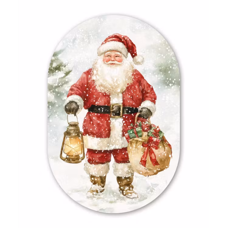 Kerstman- Winter - Sneeuw - Wit - Rood Wandcirkel Ovaal Forex klein -3d